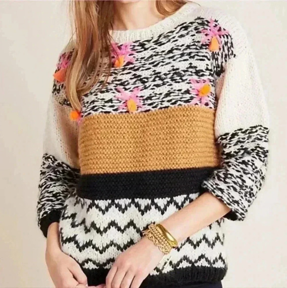 Anthropologie Veroalfie Martuchi Tasseled Loose Knit Sweater - Picture 2 of 11